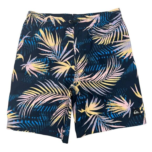 Quiksilver Swim Trunks Shorts Boys Large 14-16 Blue Floral Print Mesh Lined NWT - Picture 1 of 12